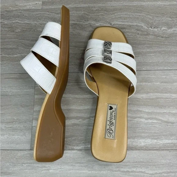 Brighton Brandy White Croc 3 Strap Made in Italy Sandals Womens Size 9.5 - Picture 8 of 10